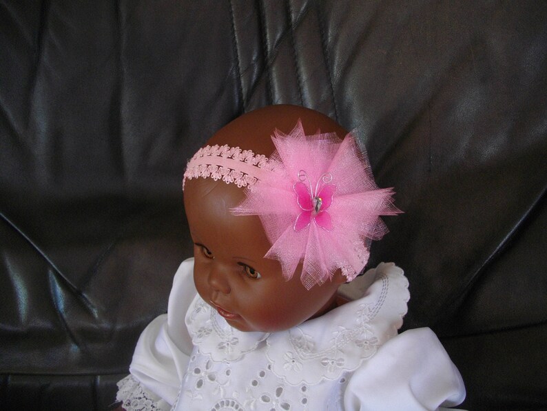 headband wedding ceremony tulle organza Butterfly headband lace headband headband headband pink headband. Kids baby girl headband