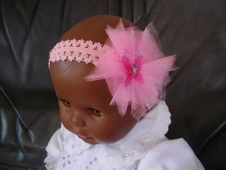 headband wedding ceremony tulle organza Butterfly headband lace headband headband headband pink headband. Kids baby girl headband