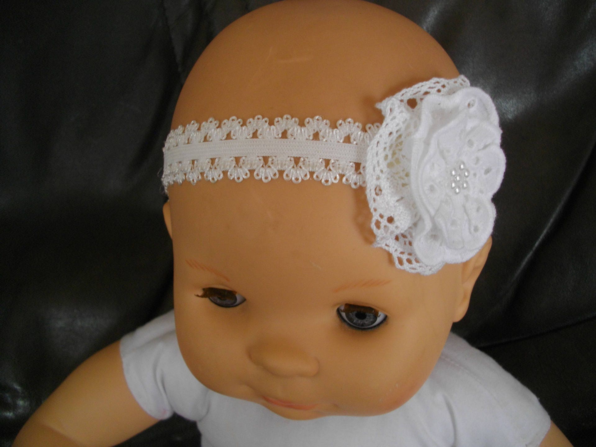 Bandeau Bebe Fille Bapteme Broderie Anglaise Perle Etsy