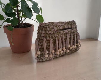 Chunky handmade crochet bag, unique handcrafted bag, summer fashion accessory, thick camouflage lycra bag, beach vacation bag