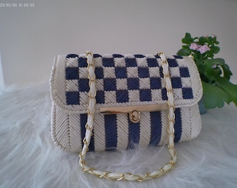 Women's shoulder bag, crochet and canvas plastic bag, evening and formal bag, handmade bag, designer bag