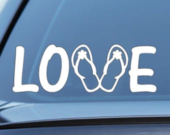Beach Love flip flop vinyl car window decal, Flip flops vinyl sticker, Beach Love Sticker, Beach Life laptop sticker, Ocean themed decal