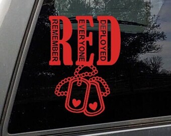 RED Friday Remember Everyone Deployed Car Decal, Military Support