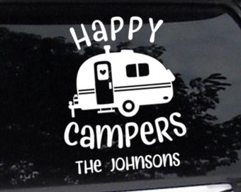 Happy Camper RV vinyl window decal, Personalized camping window sticker, Custom Vinyl Sticker, Camper sticker, Camping Crew decal