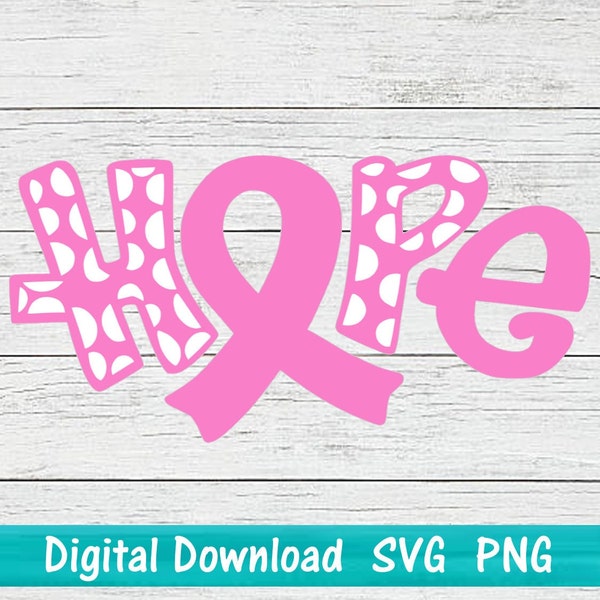 Cancer Awareness Ribbon SVG PNG digital download, Hope Ribbon shirt tumbler decal design, cut file for Cricut Silhouette, Breast Cancer SVG