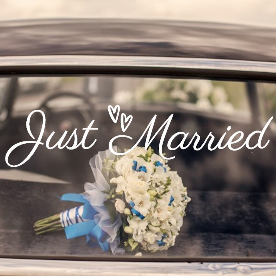 Just Married Car Decal, Car Decorations For Wedding, White 24Wx12H, Just  Married Window Sticker