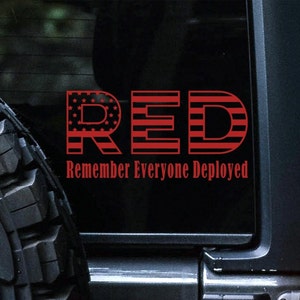 May include: Red, white, and blue American flag design with the word "RED" in large letters and the text "Remember Everyone Deployed" below.