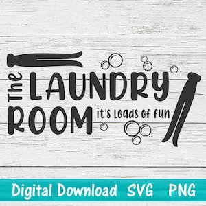 Wasruimte SVG, PNG, heel veel plezier digitaal ontwerp, gesneden bestanden voor Cricut Silhouette, stickerontwerp wasmachine, droger, digitale afbeeldingen muurontwerp