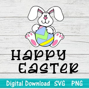 Happy Easter Bunny SVG PNG instant digitale download, konijn kindershirtontwerp voor Cricut, silhouet voor ambachtelijke machines