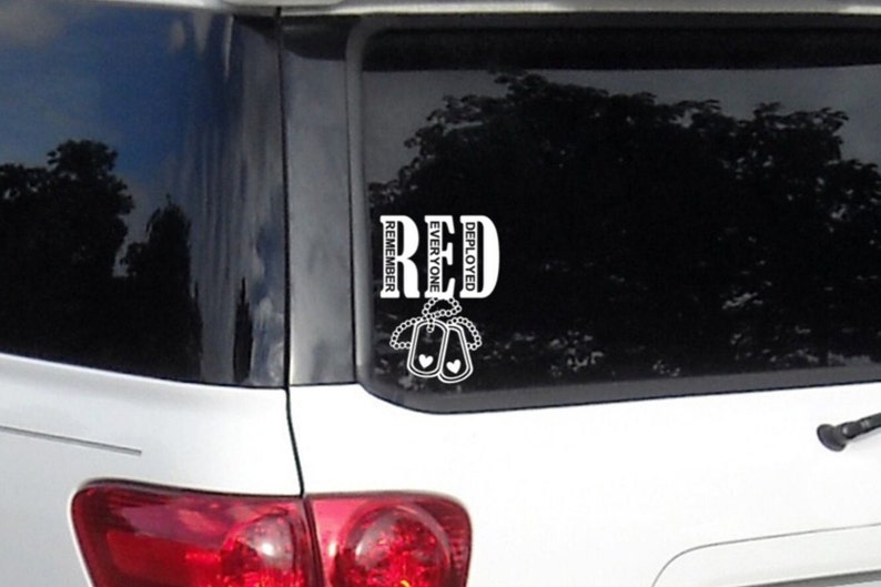 Calcomanía para auto "Viernes Rojo" con el mensaje "Recuerde a todos los que están desplegados", apoyo militar imagen 3
