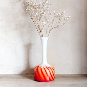Opaline glass vase from Florence, vintage 1970, pop art orange, red white, opaline blown glass, like Murano