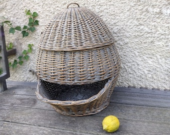 large wicker potato basket, vintage French, antique dispenser basket 53 cm, vegetable storage, shabby rustic kitchen