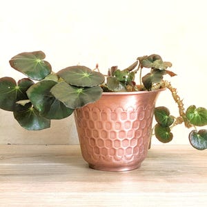 Cache-pot vintage français en cuivre martelé Gaor Villedieu, grand vase d'intérieur en métal fabriqué en France, décoration rustique