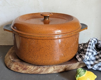 Cocotte, cacerola de hierro fundido esmaltado de 26 cm, vintage francés, avellana moteada FRONTIGNAC, olla, horno holandés, idea de regalo de cocina