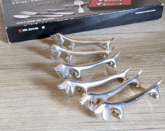 6 Vintage French Silver Plated Dachshund Knife Rests, Dog Cutlery Rest, Chopstick Holder, With or Without Box