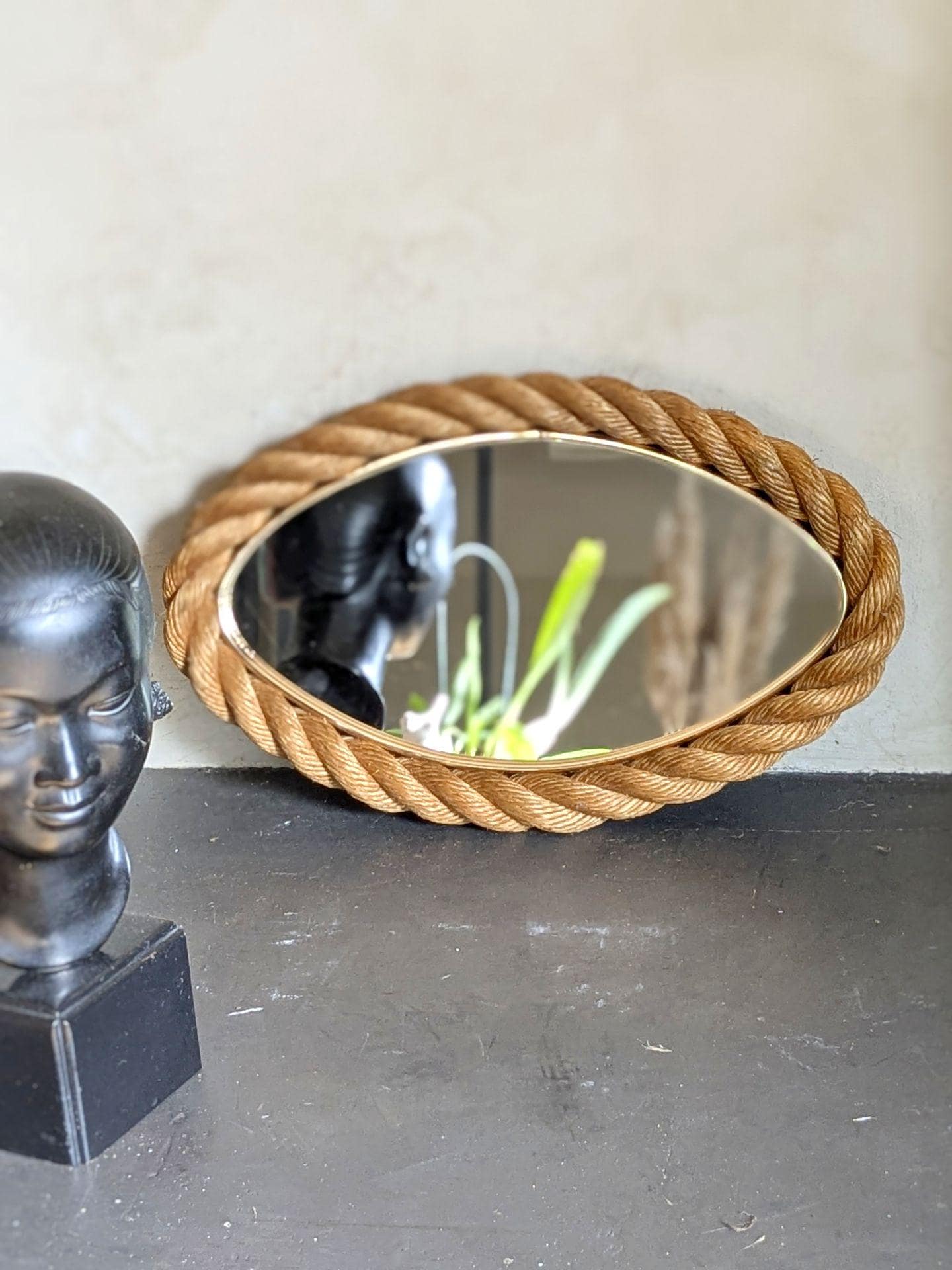 AUDOUX & MINET のねじり編みロープのミラー、フランス製ヴィンテージ