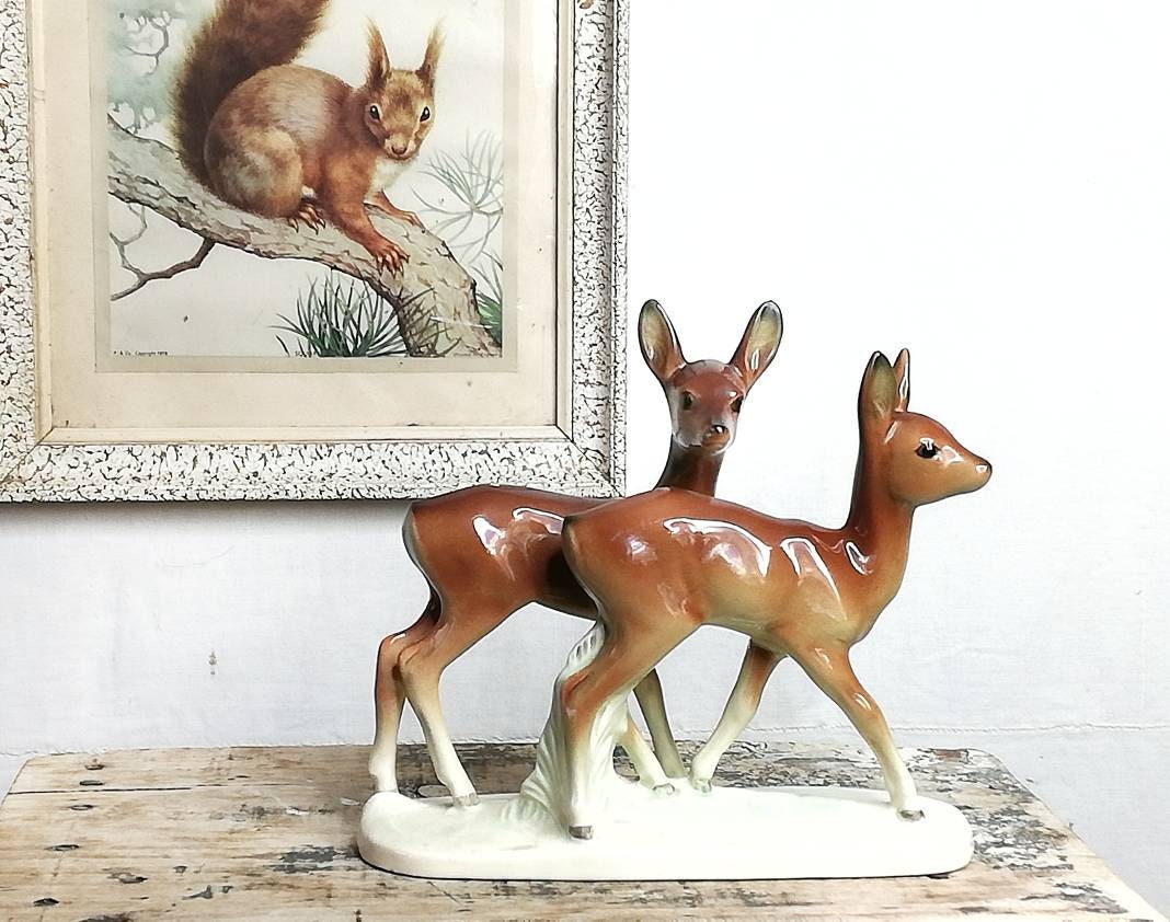 Cerf Céramique Vintage Antique Français, Figurine, Statue Faïence, 1950, Numéroté, Bambi, Biche, Che