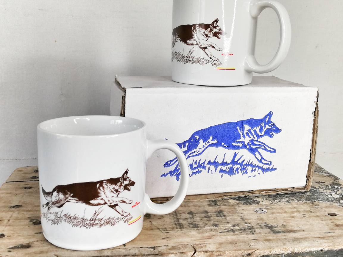 2 Mugs Vintage 1970 1980 Chien Berger Allemand Royal Canin Publicitaire, Boîte d'origine, German She