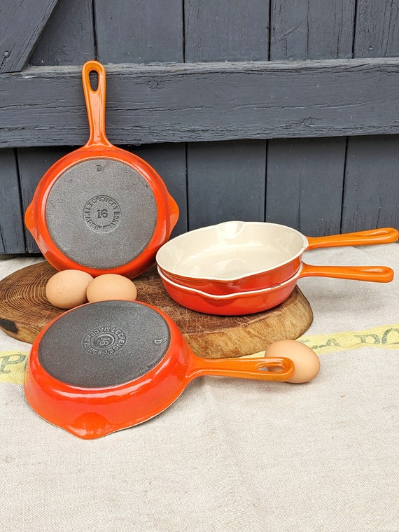 LE CREUSET 16 French Vintage Enameled Cast Iron Frying Pan, Made in France,  Orange Flame, Casserole, Frying Pan, 16 Cm, Individually, Skillet 