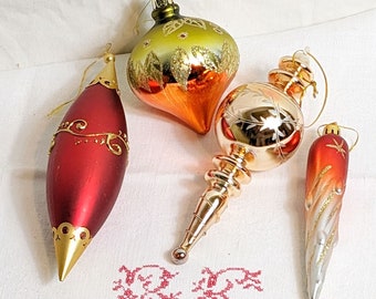 Lot De 8 Boules De Noël Anciennes – Verre Soufflé, Vintage
