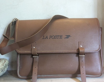 Oryginalna, duża, zabytkowa, francuska skórzana torba pocztowa, torba listonosza LA POSTE, torba listonoszka, teczka, torba kurierska
