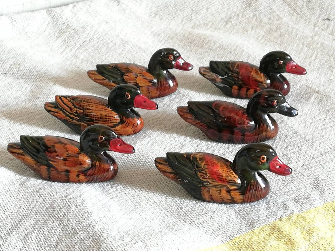 6 Porte Couteaux Vintage Canard Bois Laqué, Repose Couverts Animaux, Ducks