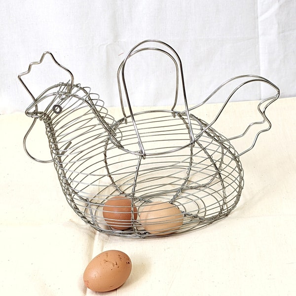 Large panier à oeufs de poule en fil de fer, vintage, grand collecteur d'oeufs acier, cuisine deFrance