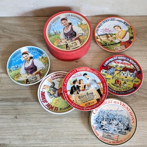 6 Camembert cheese plates, GENEVIÈVE LETHU France collection, ceramic, set of 6 with box
