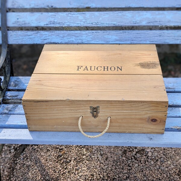 Caisse de vin en bois Fauchon, vintage français, valise,  boîte, mallette ancienne