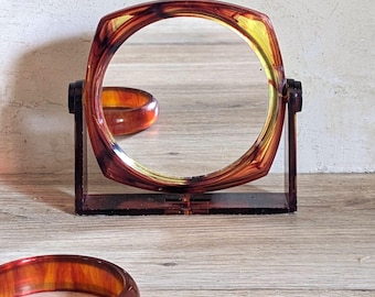 Vintage 70s tortoiseshell mirror, vanity mirror, magnifying makeup mirror, articulated, seventies design