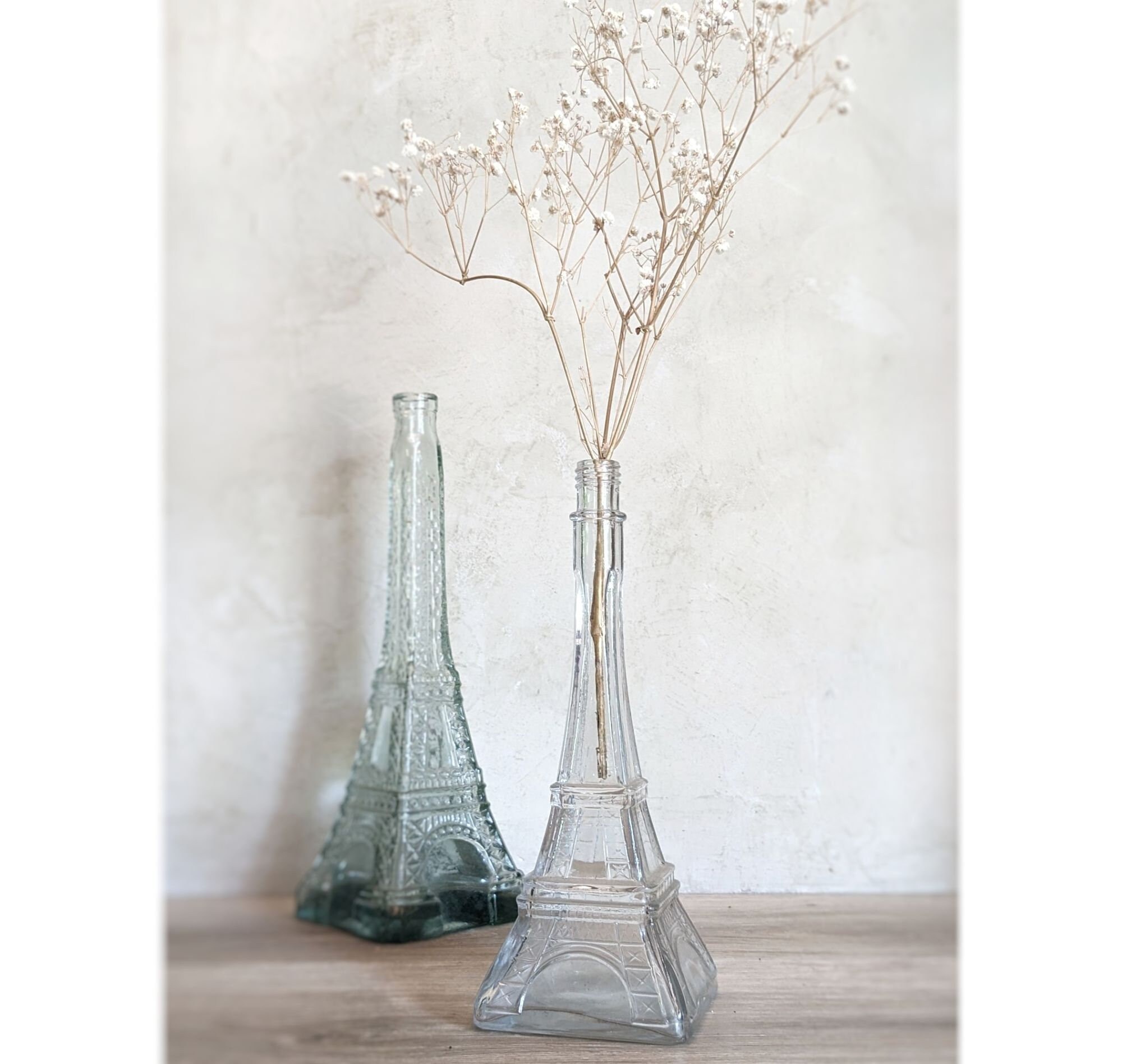 Eiffel Tower glass bottle carafe 27 cm, vintage French decanter 1960-1970, transparent soliflore vase