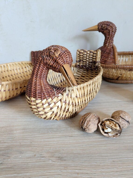 【期間限定価格】Vintage ヴィンテージ家具　籐　籠　カゴ　BOX アンティーク茶籠 籐編みの蓋付きかご 46cm大きめ ヴィンテージラタン