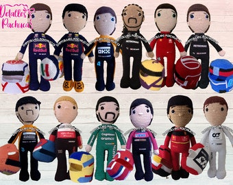 Custom F1 racing driver Formula 1 amigurumi plushie doll