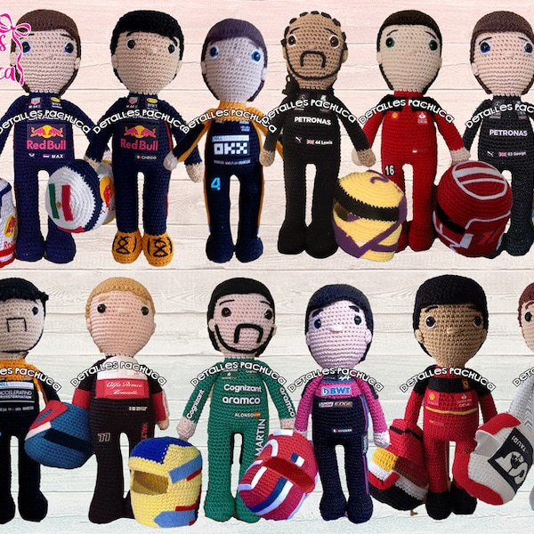 Custom F1 racing driver Formula 1 amigurumi plushie doll