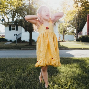 Girl's Yellow Princess Ballgown Dress , Girl's Yellow and Rose Princess Dress , Girl's Princess Costume , Girl's Everyday Yellow Princess image 1