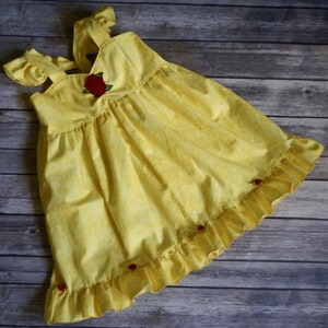 Girl's Yellow Princess Ballgown Dress , Girl's Yellow and Rose Princess Dress , Girl's Princess Costume , Girl's Everyday Yellow Princess image 6