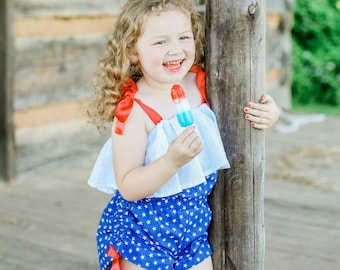 Girl's Fourth of July Romper , Girl's Patriotic Romper, Girl's Americana Outfit , Patriotic Outfit, Fourth of July Outfit, Red White Blue