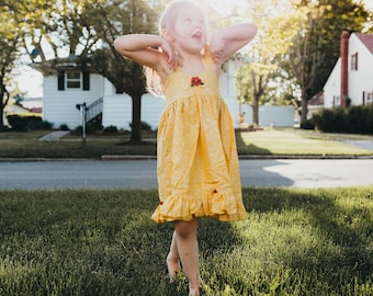 Girl's Yellow Princess Ballgown Dress , Girl's Yellow and Rose Princess Dress , Girl's Princess Costume , Girl's Everyday Yellow Princess