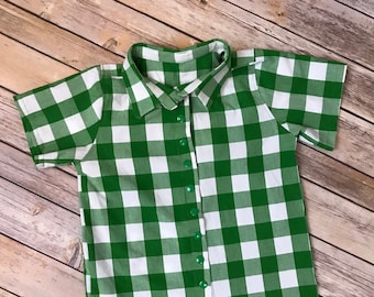 Boy's Gingham Button Down Shirt – Handmade Cotton Oxford Style