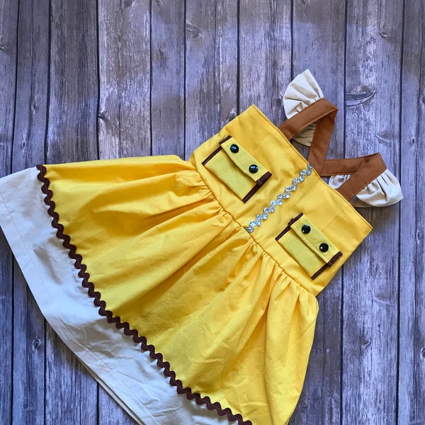 Girl's Rescue Dog Dress , Rescue Dog Costume , Yellow Construction Rescue Dog Dress , Girl's Cartoon Costumes , Girl's Yellow Dog Dress