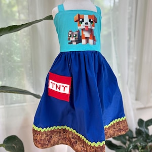 Girl&#39;s Mining Character Dress, Mining Video Game Dress, Girl&#39;s Pixel Game Dress, Girl&#39;s Halloween Costume, Book Character