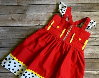 Girl's Fireman Rescue Dog Dress , Girl's Fire Rescue Dress , Girl's Fire Rescue Dog Costume , Firefighter Dress ,  Rescue Dog Birthday Dress