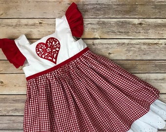 Valentine's Day Inspired Dress- Red Gingham Dress- Valentine's Day Outfit- Boutique Style Dress- Vintage Inspired Dress- Heart Dress- Love