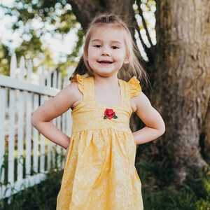 Girl's Yellow Princess Ballgown Dress , Girl's Yellow and Rose Princess Dress , Girl's Princess Costume , Girl's Everyday Yellow Princess image 2