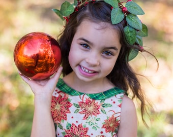 Girl's Christmas Dress, Holiday Dress, Poinsettia Dress, Plaid Christmas Dress, Girl's Holiday Outfits