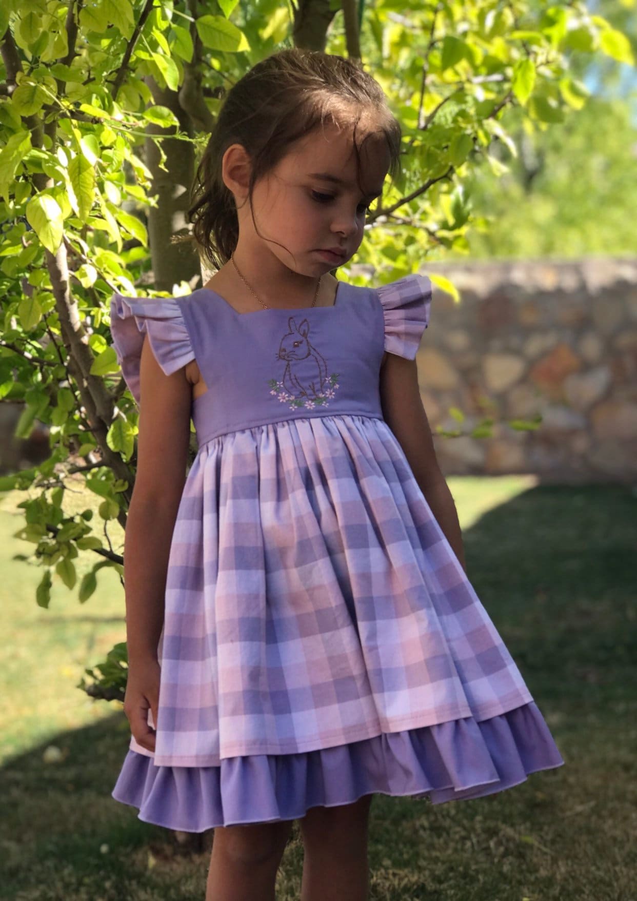 Girls purple gingham dress deals