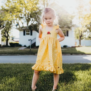 Girl's Yellow Princess Ballgown Dress , Girl's Yellow and Rose Princess Dress , Girl's Princess Costume , Girl's Everyday Yellow Princess image 5