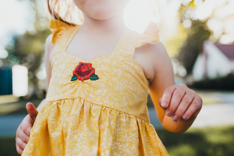 Girl's Yellow Princess Ballgown Dress , Girl's Yellow and Rose Princess Dress , Girl's Princess Costume , Girl's Everyday Yellow Princess image 3