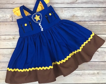 Girl's Police Rescue Dog Dress , Girl's Police Dress , Girl's Rescue Dog Dress , Rescue Dog Birthday Dress , Girl's Policeman Costume