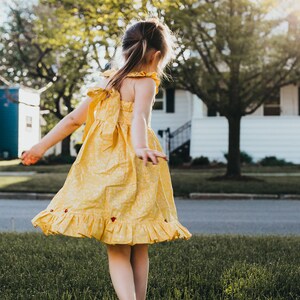 Girl's Yellow Princess Ballgown Dress , Girl's Yellow and Rose Princess Dress , Girl's Princess Costume , Girl's Everyday Yellow Princess image 4